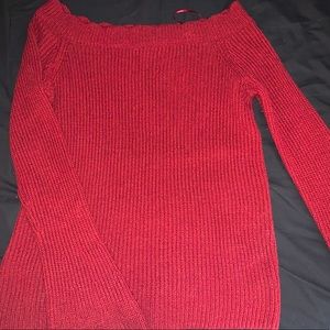 Burgundy ribbed , off the shoulder sweater